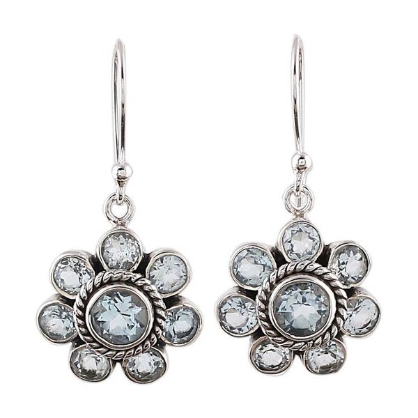 Alternate image for Blue Topaz and Sterling Silver Dangle Earrings from India Morning Glitter