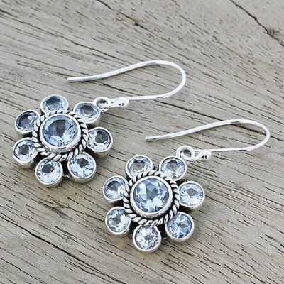 Alternate image for Blue Topaz and Sterling Silver Dangle Earrings from India Morning Glitter