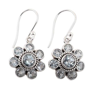 Alternate image for Blue Topaz and Sterling Silver Dangle Earrings from India Morning Glitter