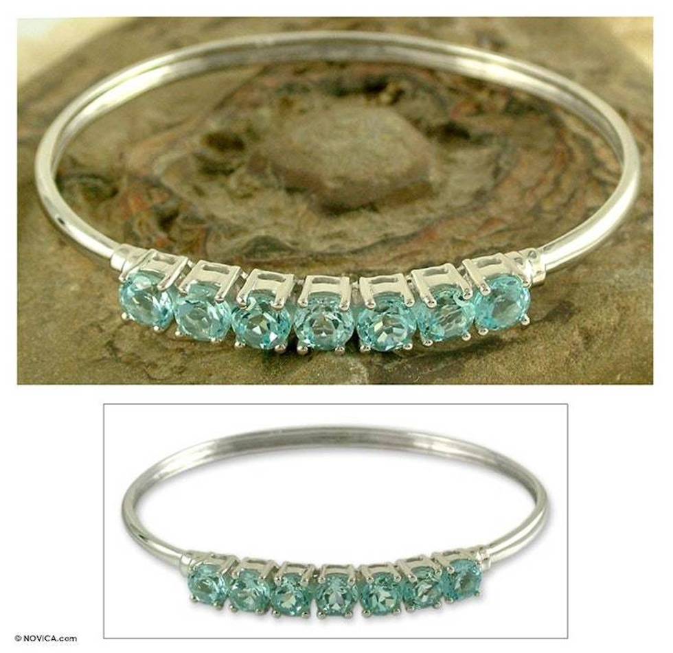 Blue topaz bangle bracelet 'Sparkling Blue'