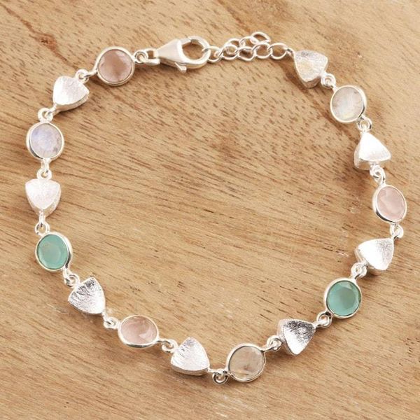 Alternate image for Faceted Multi-Gemstone Link Bracelet from India Fascinating Arrangement