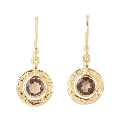 Alternate image for 18k Gold Plated Smoky Quartz Dangle Earrings Smoky Charm