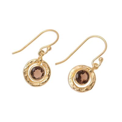 Alternate image for 18k Gold Plated Smoky Quartz Dangle Earrings Smoky Charm