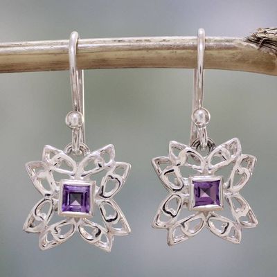 Alternate image for Amethyst and Sterling Silver Dangle Earrings from India Jali Charm