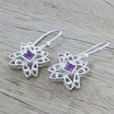 Alternate image for Amethyst and Sterling Silver Dangle Earrings from India Jali Charm