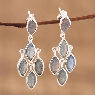 Alternate image for Stunning Ten Carat Labradorite Chandelier Earrings Misty Marquise