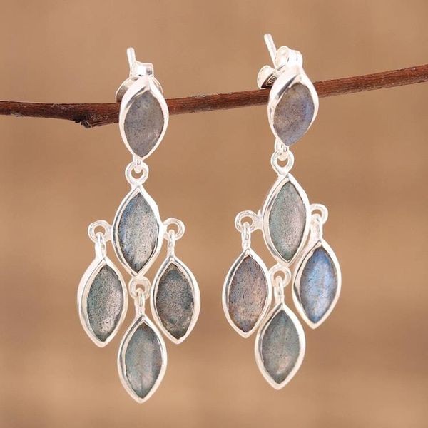 Alternate image for Stunning Ten Carat Labradorite Chandelier Earrings Misty Marquise