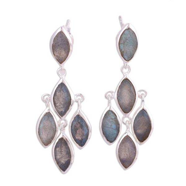Alternate image for Stunning Ten Carat Labradorite Chandelier Earrings Misty Marquise