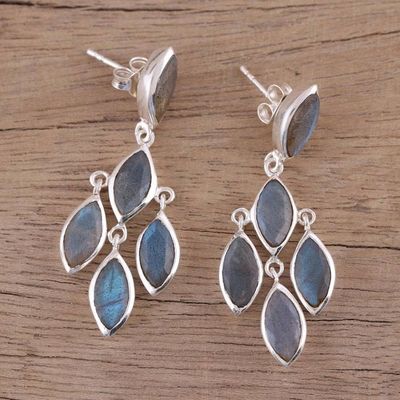 Alternate image for Stunning Ten Carat Labradorite Chandelier Earrings Misty Marquise