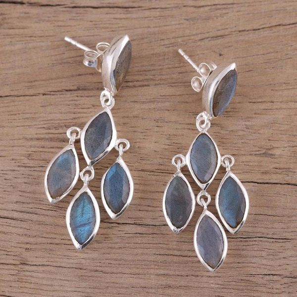Alternate image for Stunning Ten Carat Labradorite Chandelier Earrings Misty Marquise