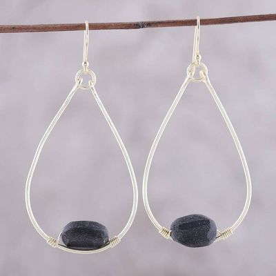 Alternate image for 22k Gold Plated Onyx Dangle Earrings from India Magical Stones
