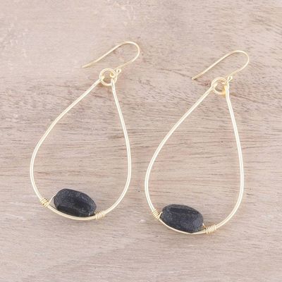 Alternate image for 22k Gold Plated Onyx Dangle Earrings from India Magical Stones