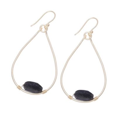 Alternate image for 22k Gold Plated Onyx Dangle Earrings from India Magical Stones