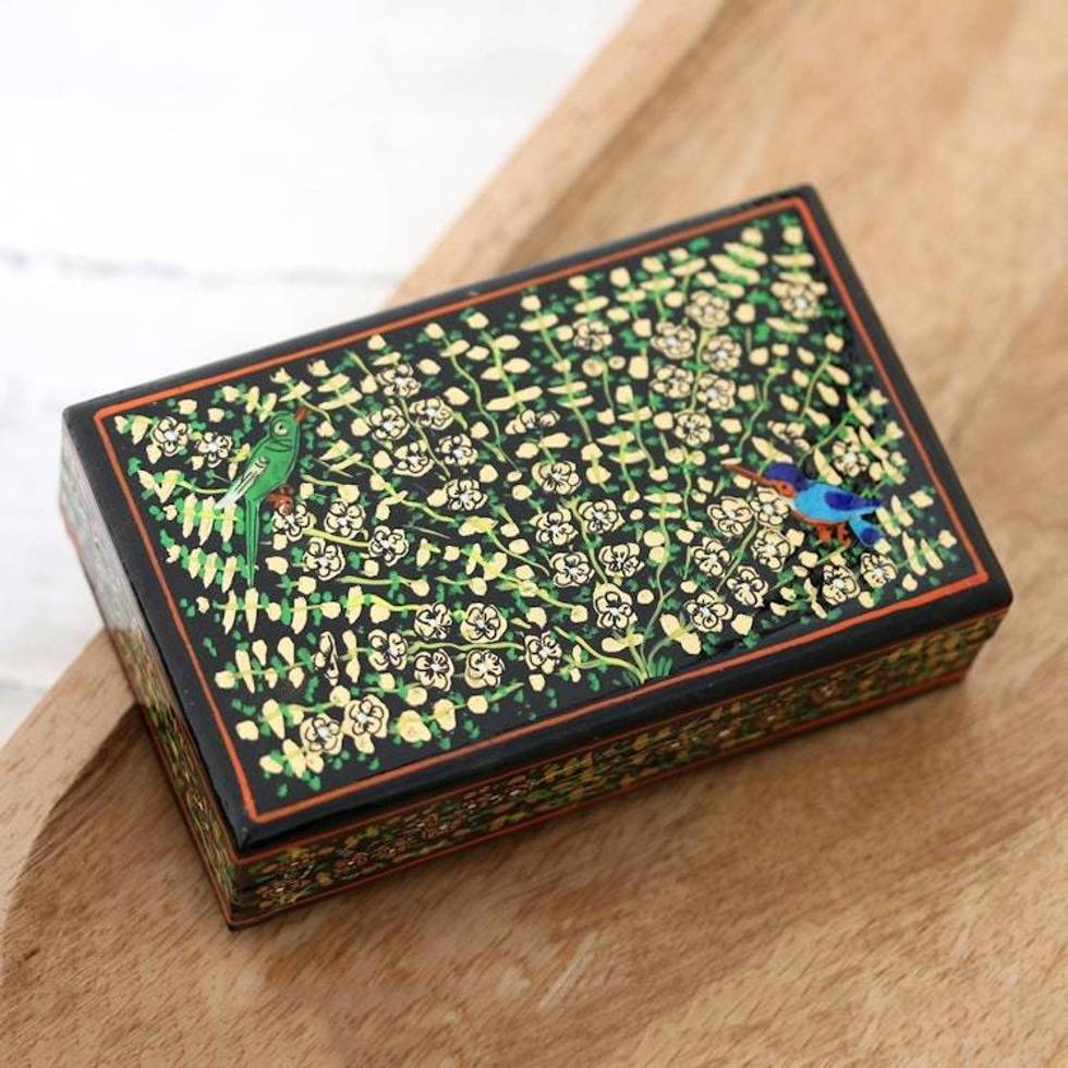 Handmade Decorative Wood and Papier Mache Box 'Sing-Song in Black'