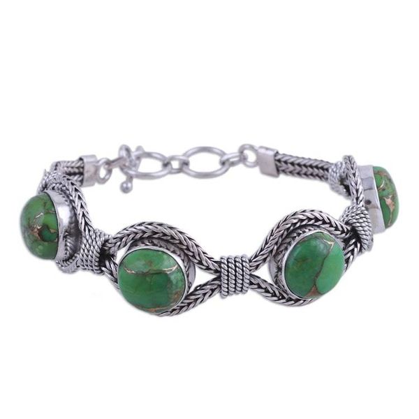 Alternate image for India Modern Green Composite Turquoise and Silver Bracelet Heavenly Greens