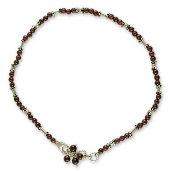 Alternate image for Garnet beaded anklet Crimson Trios