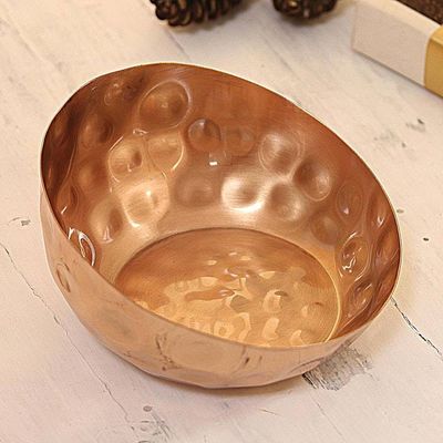 Alternate image for Copper-Plated Rustically Hammered Decorative Bowl from India Asymmetrical Beauty