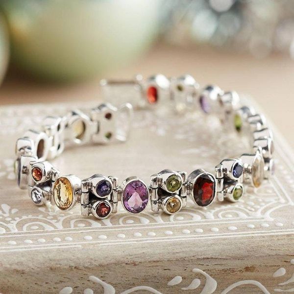 Alternate image for Handmade Multi-gemstone Sterling Silver Link Bracelet Sparkle