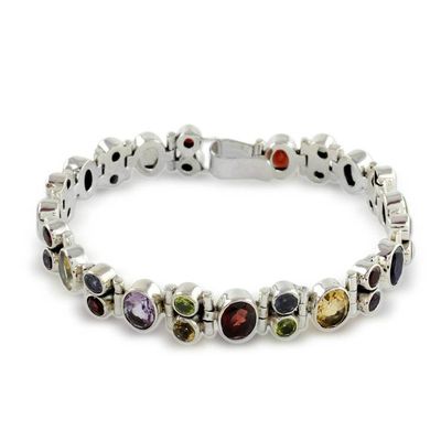 Alternate image for Handmade Multi-gemstone Sterling Silver Link Bracelet Sparkle