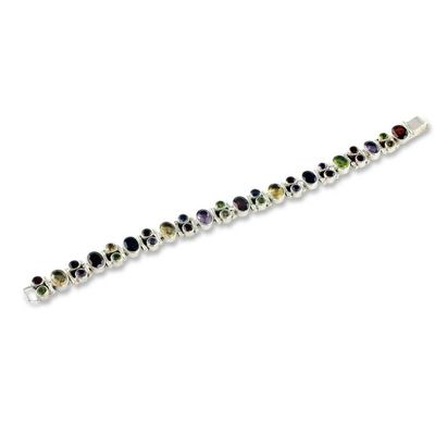 Alternate image for Handmade Multi-gemstone Sterling Silver Link Bracelet Sparkle