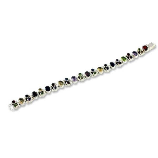 Alternate image for Handmade Multi-gemstone Sterling Silver Link Bracelet Sparkle