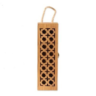 Alternate image for Hand-Carved Mango Wood Wine Case with a Trellis Pattern Secret Taste