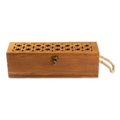 Alternate image for Hand-Carved Mango Wood Wine Case with a Trellis Pattern Secret Taste