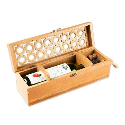 Alternate image for Hand-Carved Mango Wood Wine Case with a Trellis Pattern Secret Taste