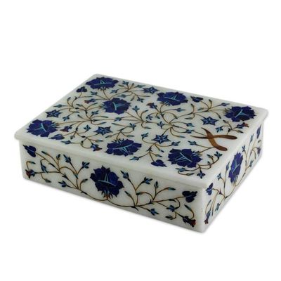 Alternate image for Floral Marble Jewelry Box from India Blue Forget Me Nots