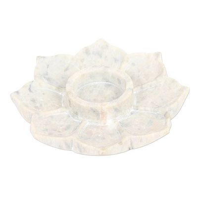 Alternate image for Hand Carved Soapstone Tealight Holder Floral Flame