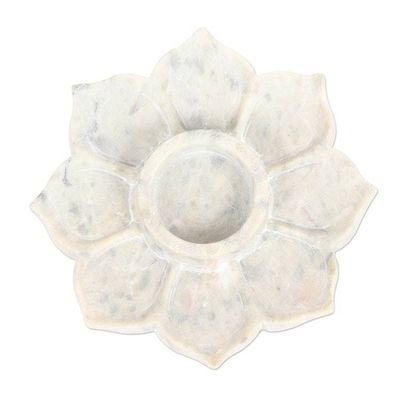 Alternate image for Hand Carved Soapstone Tealight Holder Floral Flame