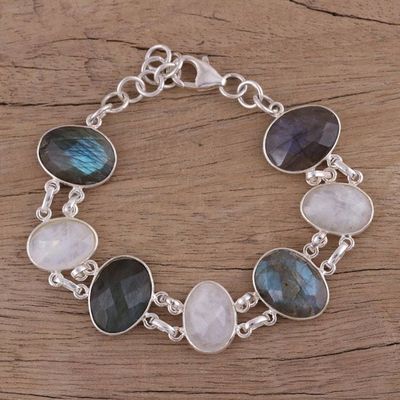 Alternate image for Link Bracelet with Rainbow Moonstone and Labradorite Moonlight and Mist