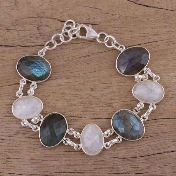 Alternate image for Link Bracelet with Rainbow Moonstone and Labradorite Moonlight and Mist