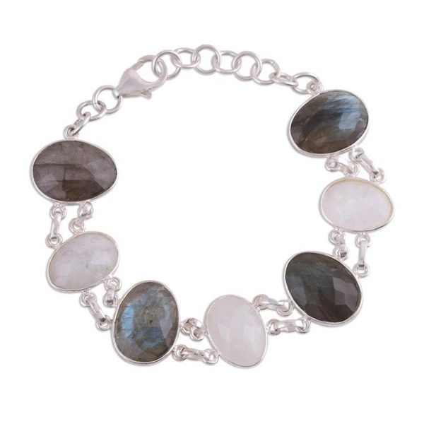 Alternate image for Link Bracelet with Rainbow Moonstone and Labradorite Moonlight and Mist