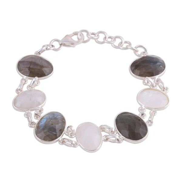 Alternate image for Link Bracelet with Rainbow Moonstone and Labradorite Moonlight and Mist