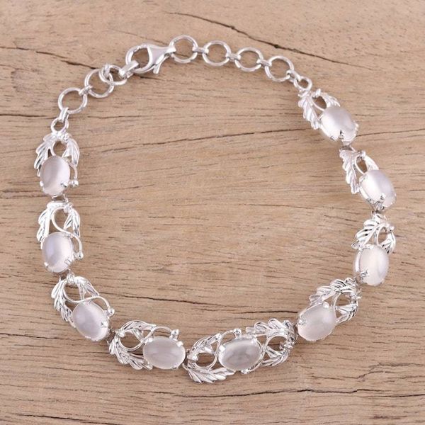 Alternate image for Rhodium Plated Sterling Silver Link Bracelet with Moonstone Mists of Eden