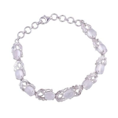 Alternate image for Rhodium Plated Sterling Silver Link Bracelet with Moonstone Mists of Eden