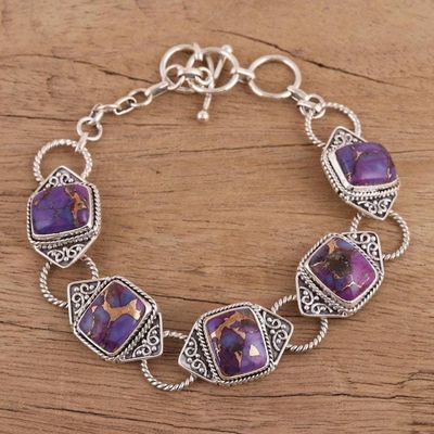 Primary image for Sterling Silver and Composite Turquoise Link Bracelet Exotic Delight in Purple