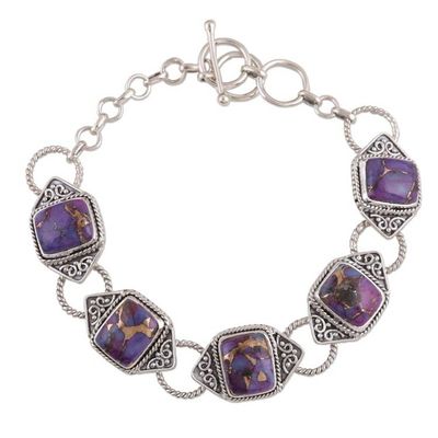 Alternate image for Sterling Silver and Composite Turquoise Link Bracelet Exotic Delight in Purple