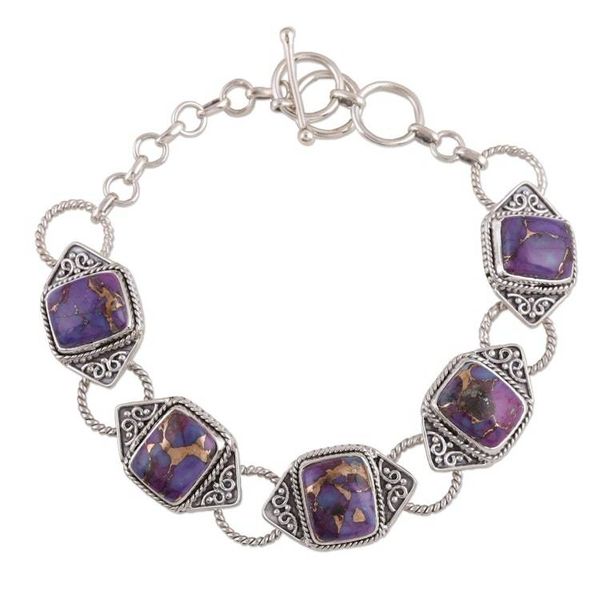 Alternate image for Sterling Silver and Composite Turquoise Link Bracelet Exotic Delight in Purple