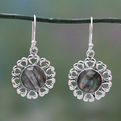 Primary image for India Artisan Crafted Floral Theme Labradorite Earrings Mystic Blossom