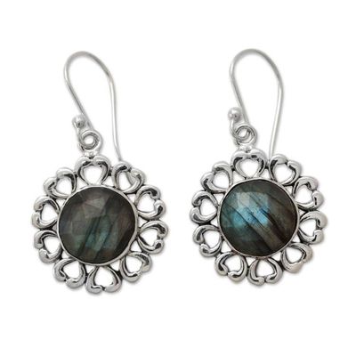 Alternate image for India Artisan Crafted Floral Theme Labradorite Earrings Mystic Blossom