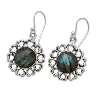 Alternate image for India Artisan Crafted Floral Theme Labradorite Earrings Mystic Blossom