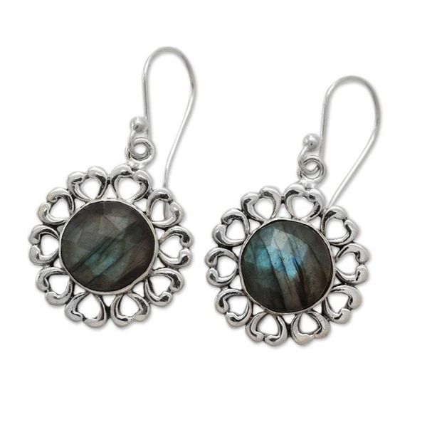 Alternate image for India Artisan Crafted Floral Theme Labradorite Earrings Mystic Blossom