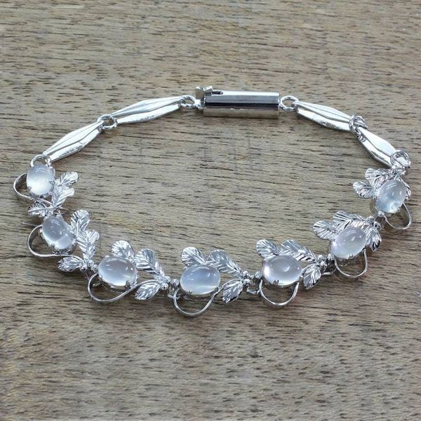 Alternate image for Floral Sterling Silver Link Moonstone Bracelet Misty Affair