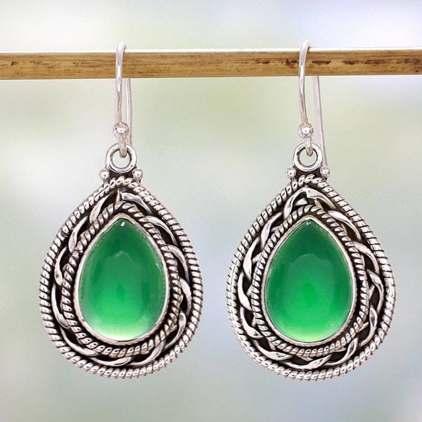 Alternate image for Handcrafted Sterling Silver and Green Onyx Dangle Earrings Green Palace Memories