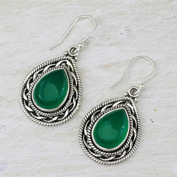 Alternate image for Handcrafted Sterling Silver and Green Onyx Dangle Earrings Green Palace Memories