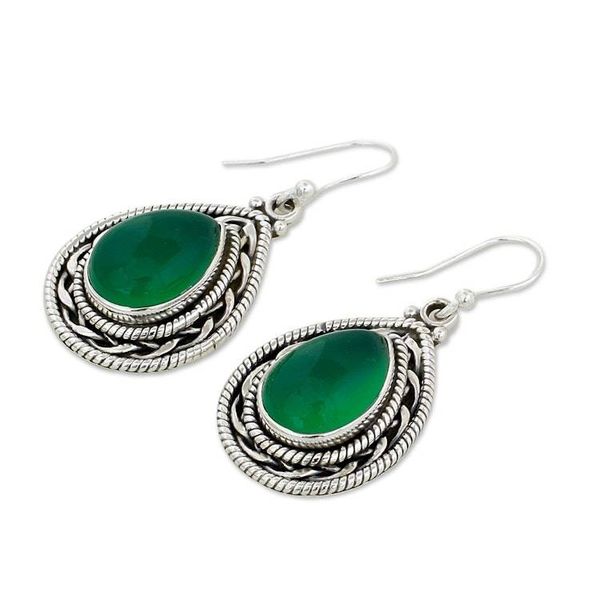 Alternate image for Handcrafted Sterling Silver and Green Onyx Dangle Earrings Green Palace Memories