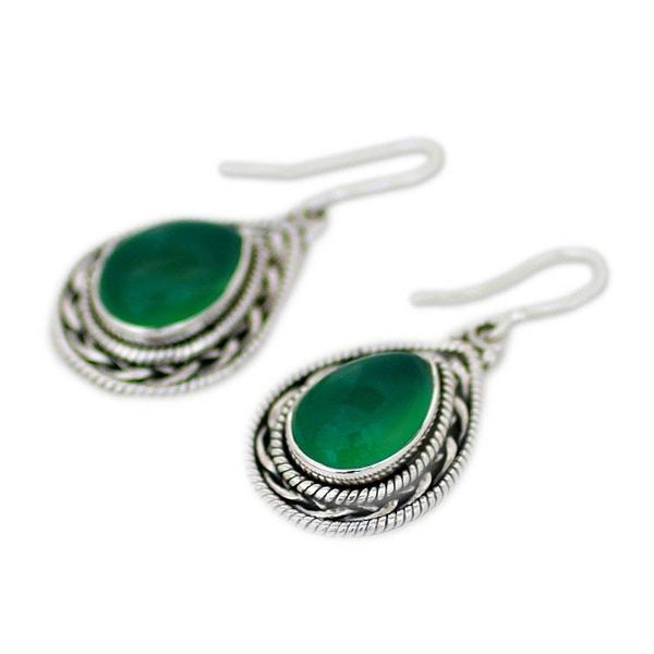 Alternate image for Handcrafted Sterling Silver and Green Onyx Dangle Earrings Green Palace Memories