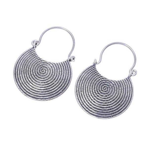 Alternate image for Spiral Motif Sterling Silver Drop Earrings from India Spiral Delight